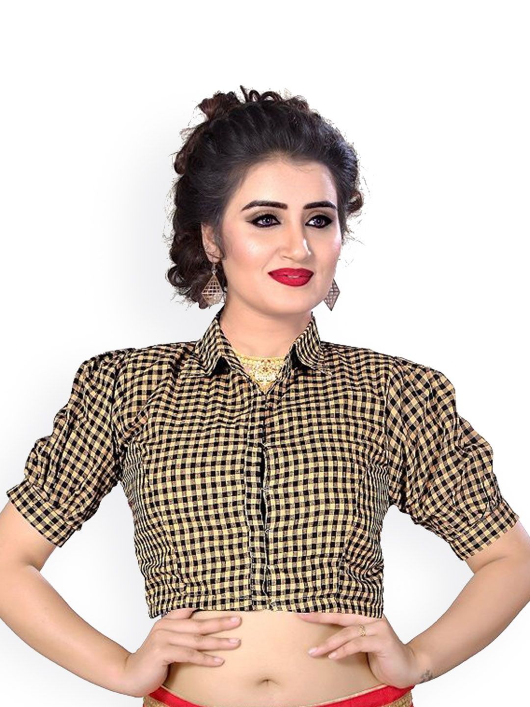 KING SALES Printed Pure Cotton Shirt Collar Readymade SareeBlouse-image-1