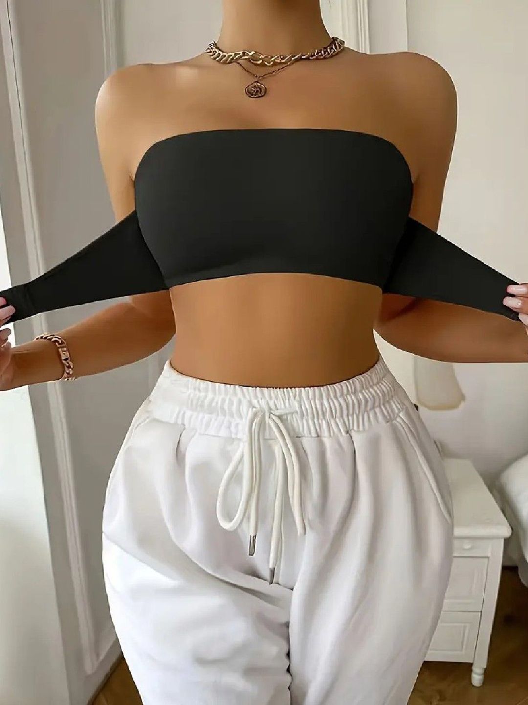 Poftik Bandeau Strapless Side-Shaper Bra Full Coverage