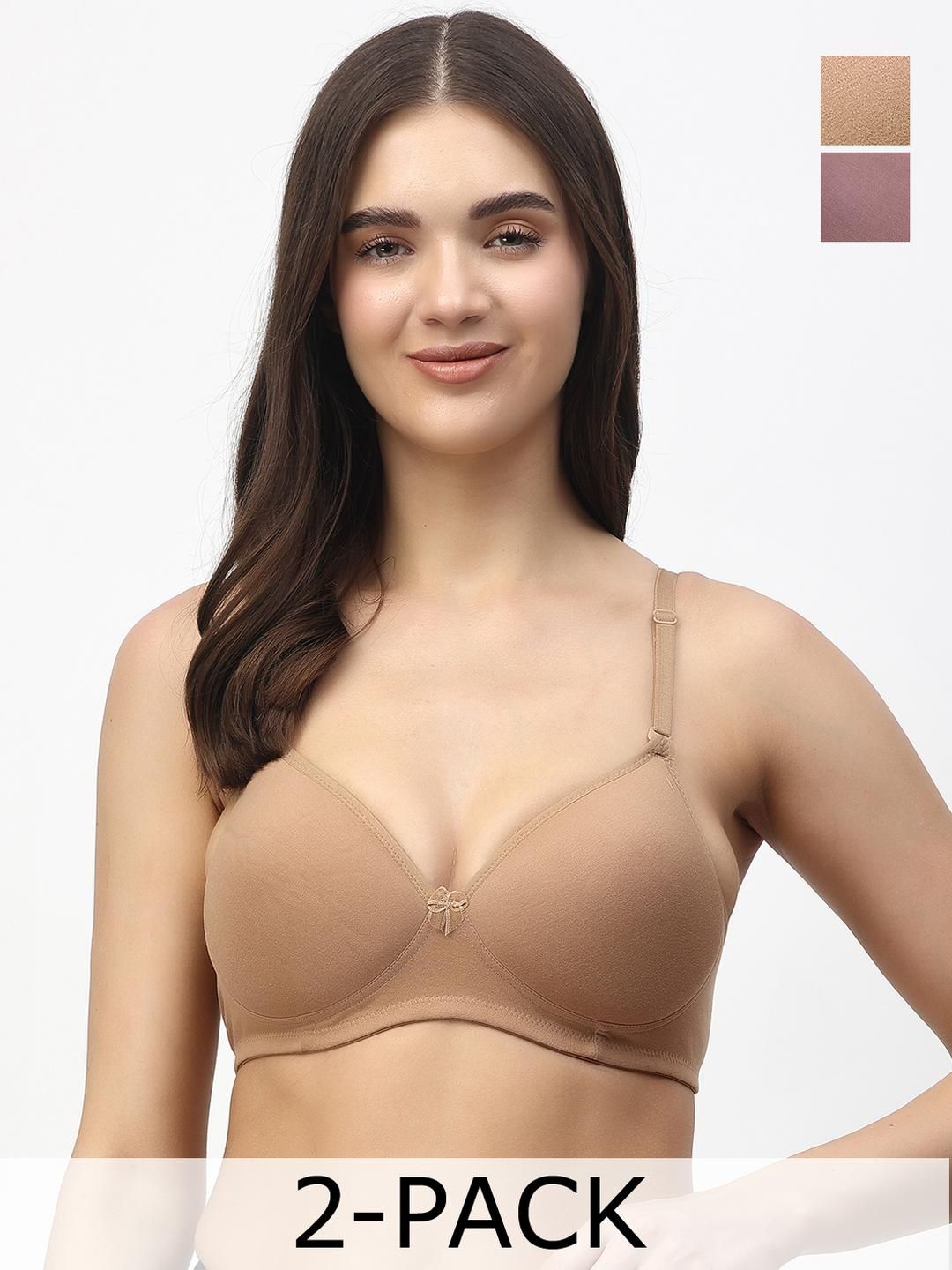 Floret Pack of 2 Seamless Padded Molded Cups Multiway Straps Pushup T-shirt Bra