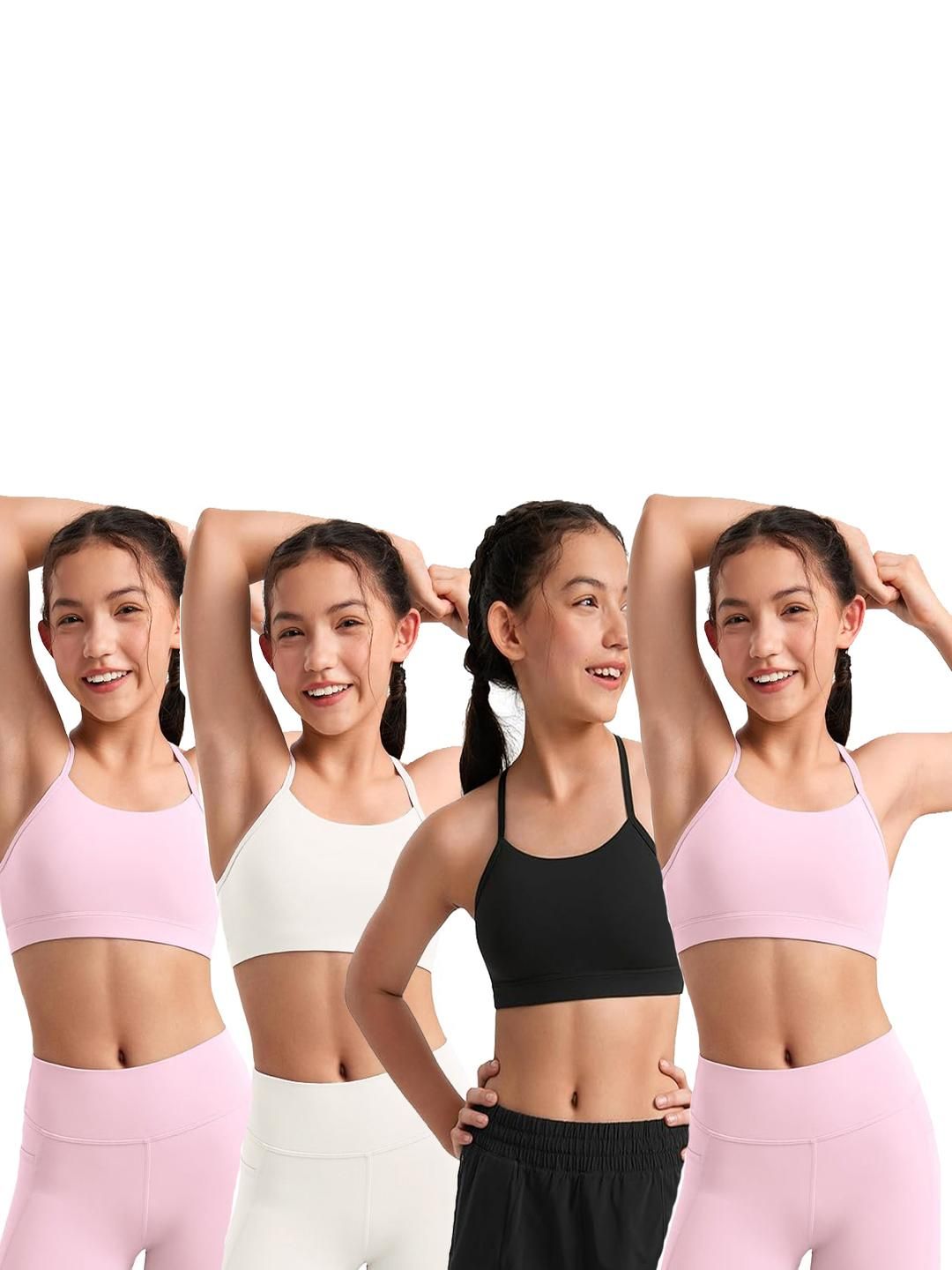 BRAAFEE Girls Pack of 4 Cotton Non Padded Full Coverage Sports Bra