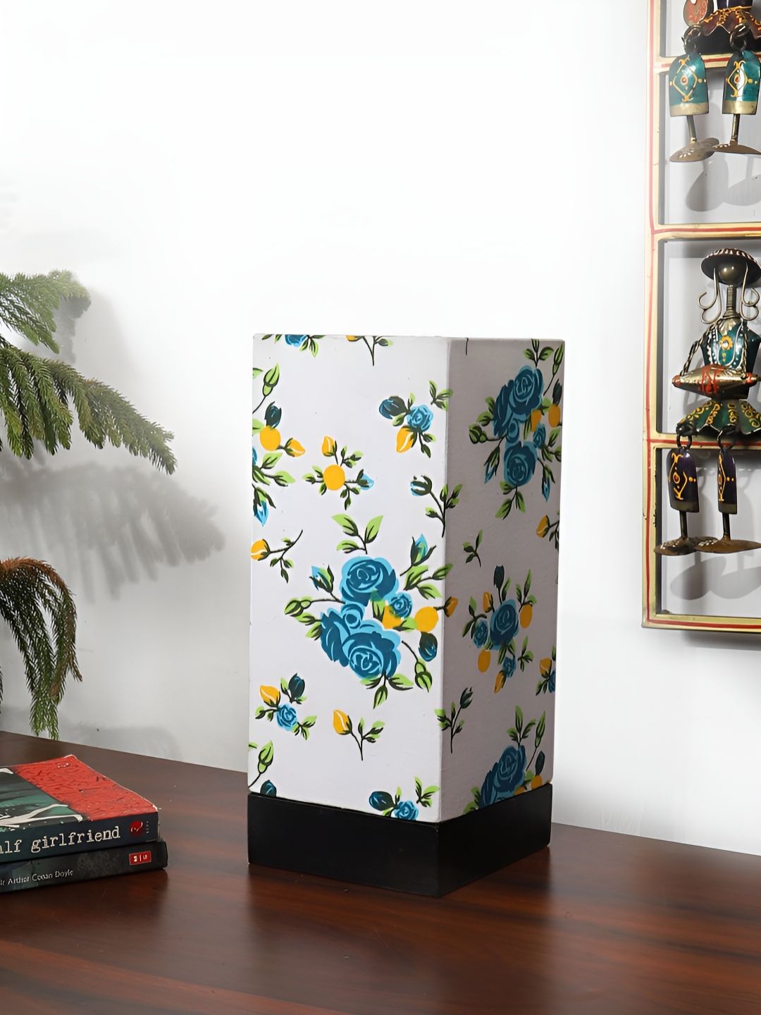 Aura White & Blue Printed Wooden Rectangle Shaped Table Lamp-picture-29