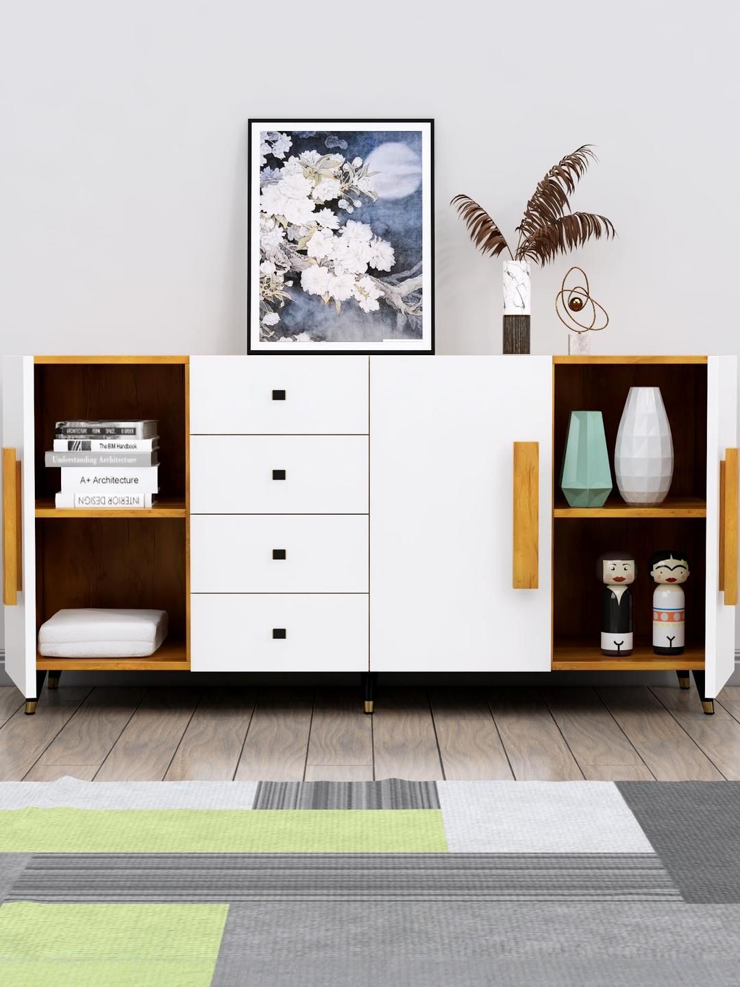 HEXA RED White Engineered Wood Storage Cabinet