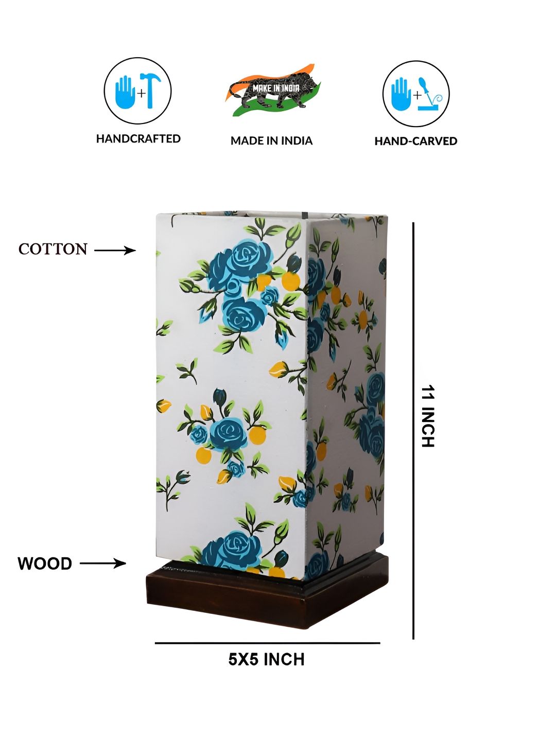 Aura White & Blue Printed Wooden Rectangle Shaped Table Lamp-picture-28