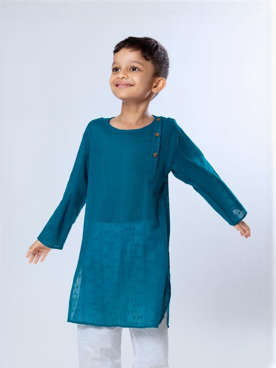 Tura Turi Boys Turquoise Blue Kurta Sets-picture-41