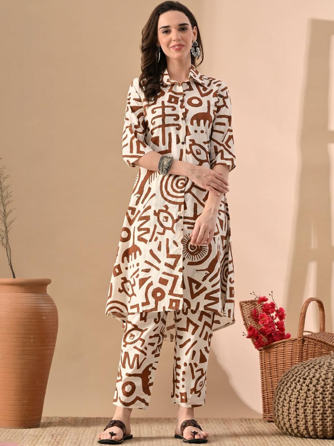 Jaipuri Fashionista Women Printed Regular Pure Cotton Kurta with Trousers