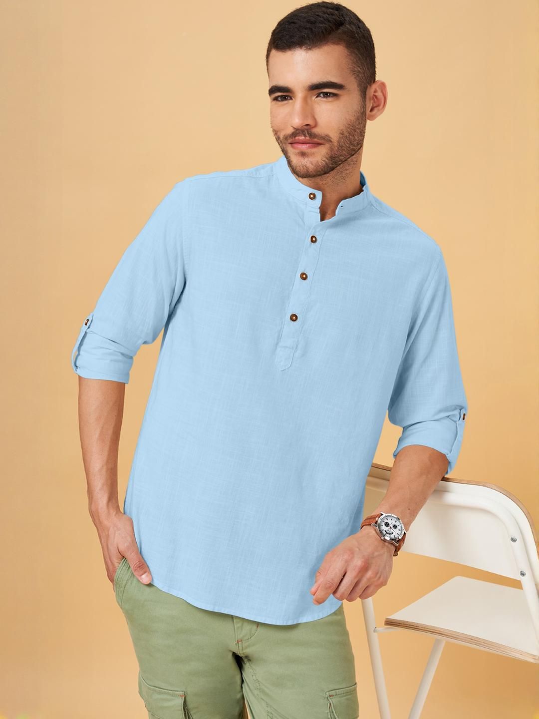 Fifth U Men Turquoise Blue Kurta-picture-13