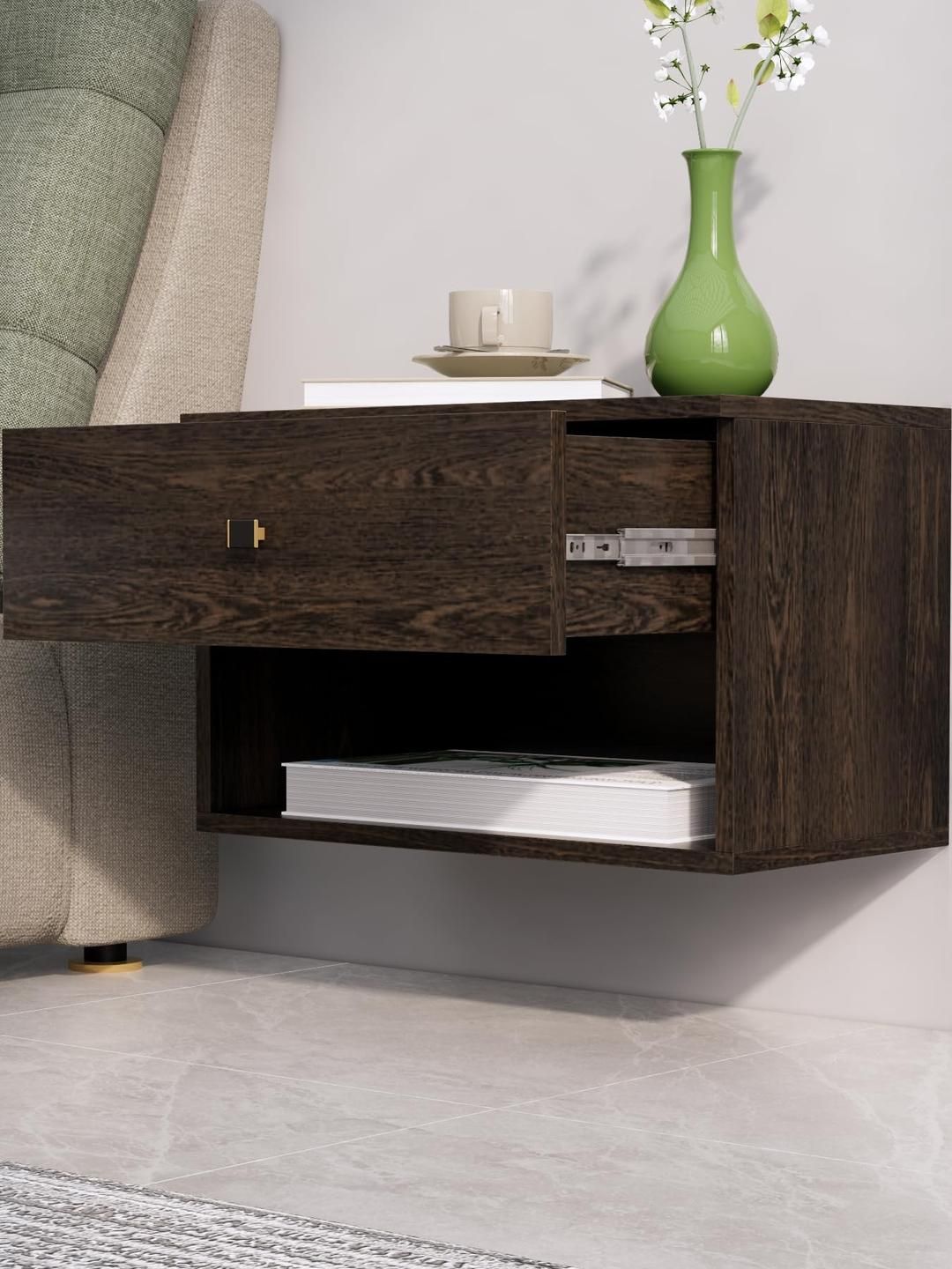 HEXA RED Brown Engineered Wood Bedside Table