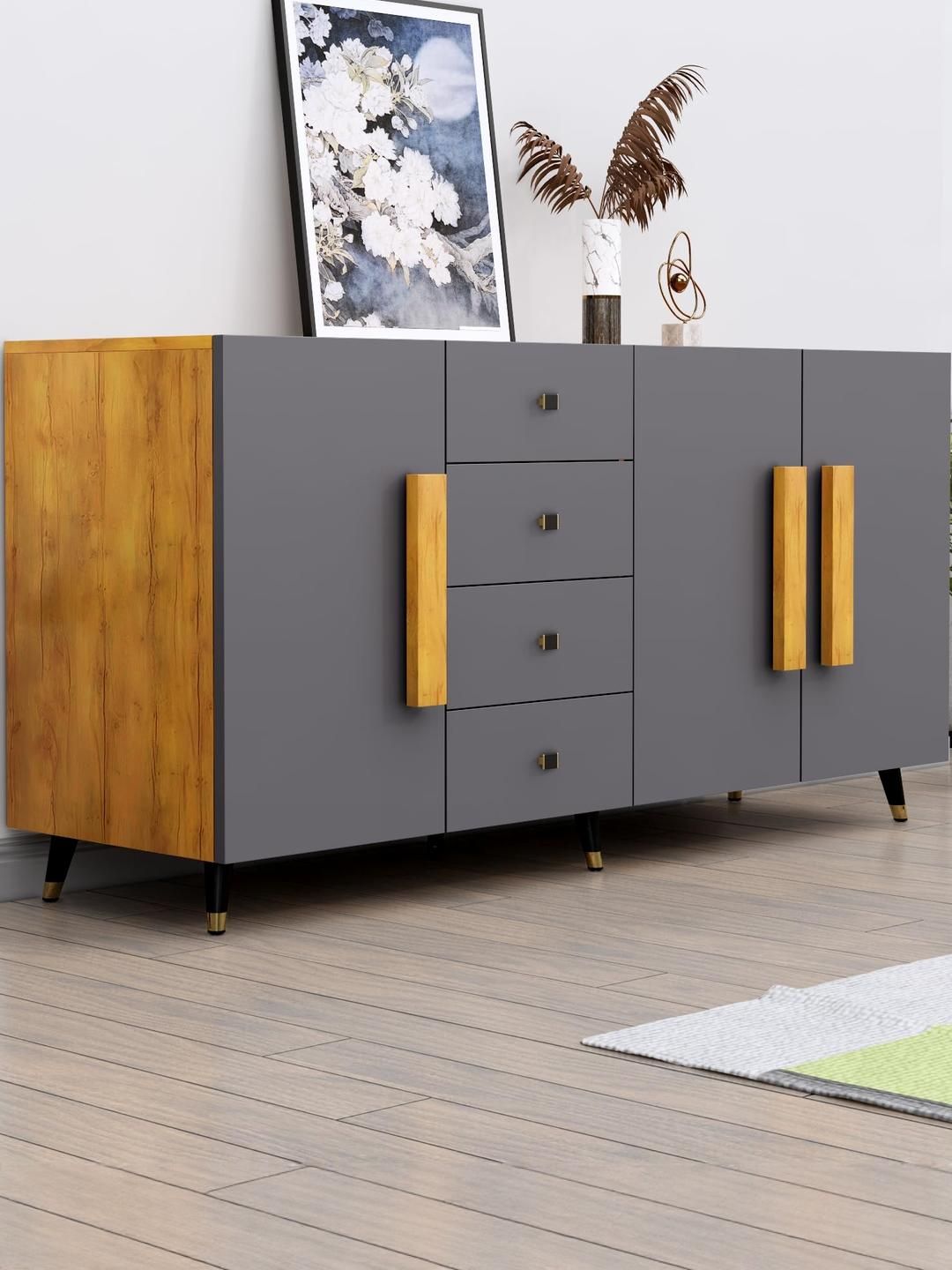 HEXA RED Grey Engineered Wood Storage Cabinet