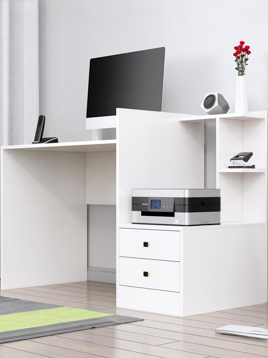 HEXA RED White Engineered Wood Study, Computer and Office Table