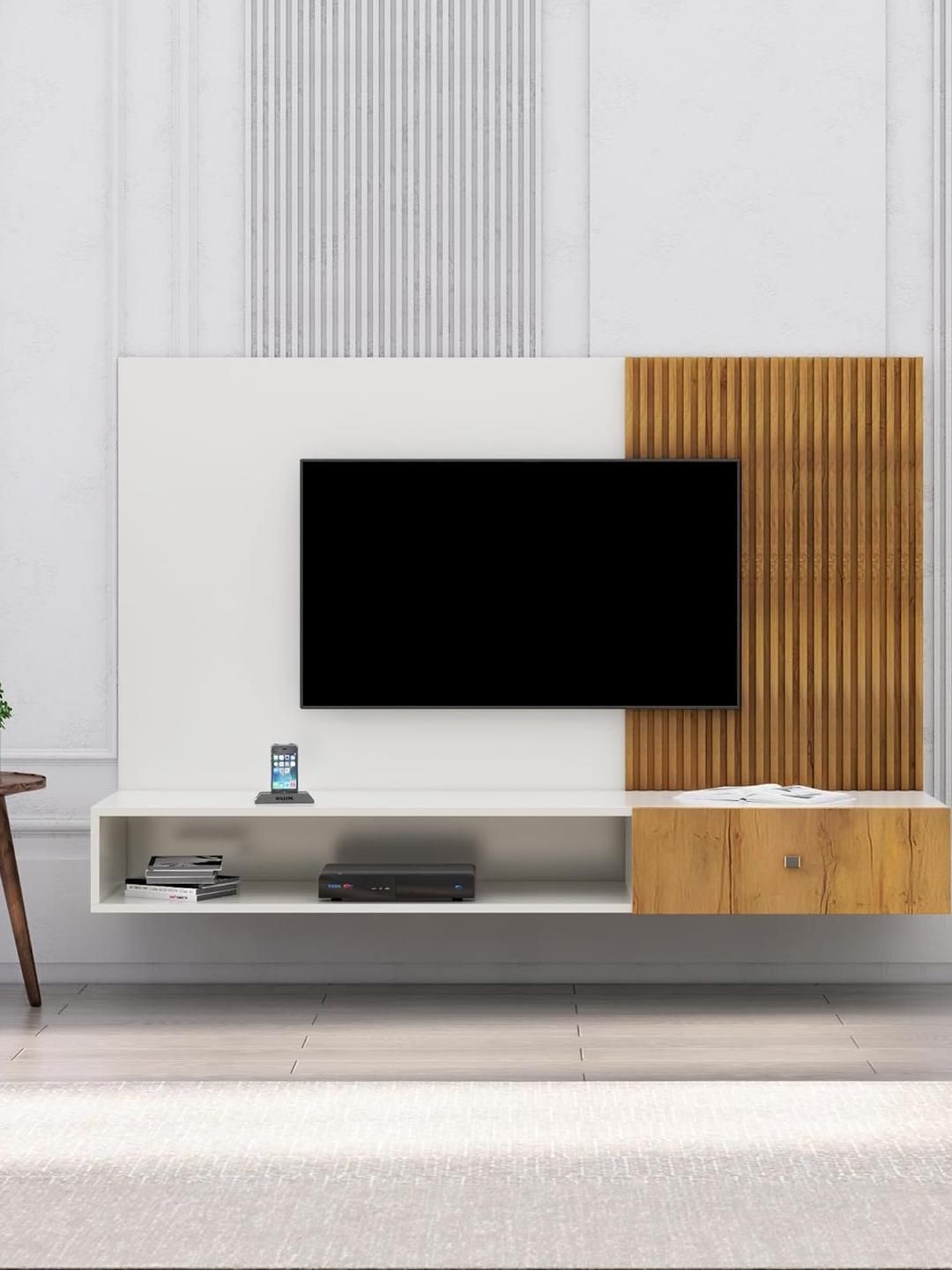 HEXA RED Brown Wall Mounted Plywood TV Entertainment Unit Cabinet For Upto 28 to 65 Inch