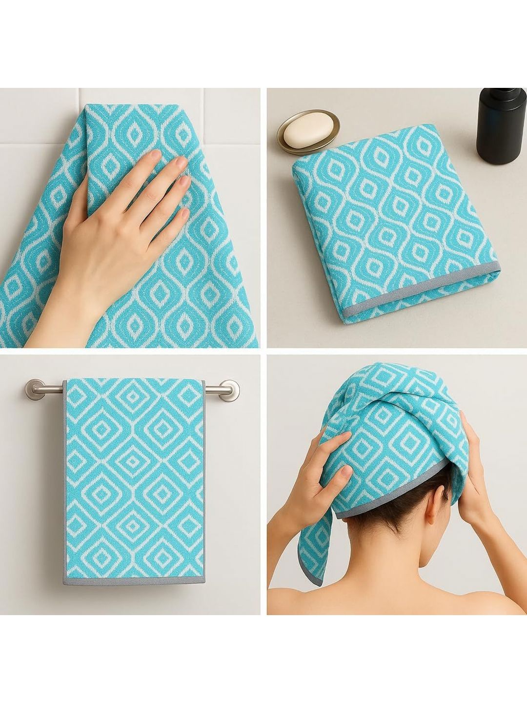 Myntra Elegant Homes Turquoise Blue & White 2 Piece Printed Cotton 500 GSM Towel Set-image-16