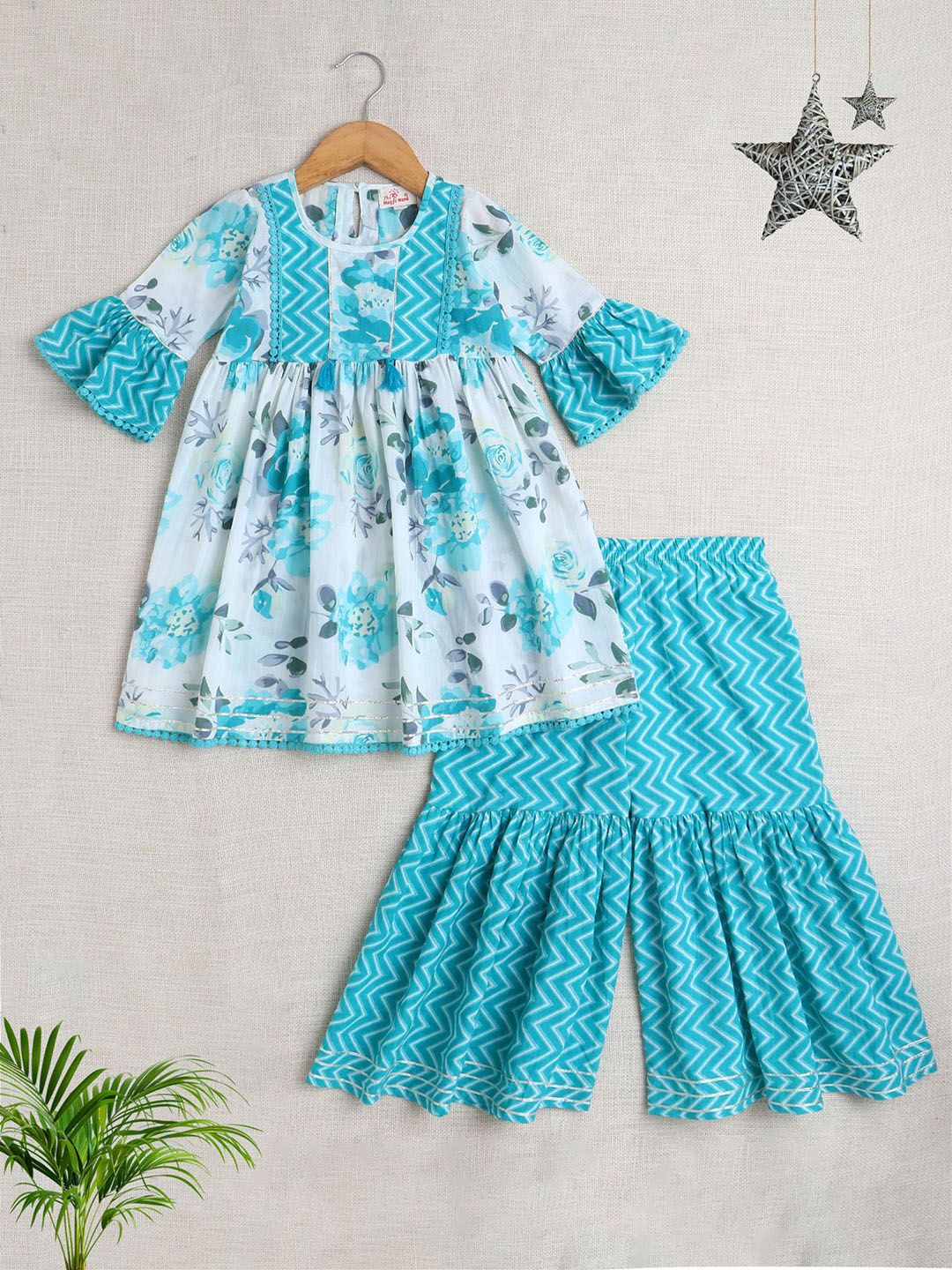 The Magic Wand Girls Floral Printed Empire A-Line Pure Cotton Kurta With Sharara-picture-53