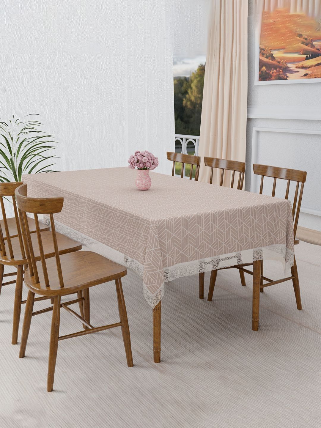 RUBOXA Beige Geometric Printed Plastic 6-Seater Table Cover-picture-28