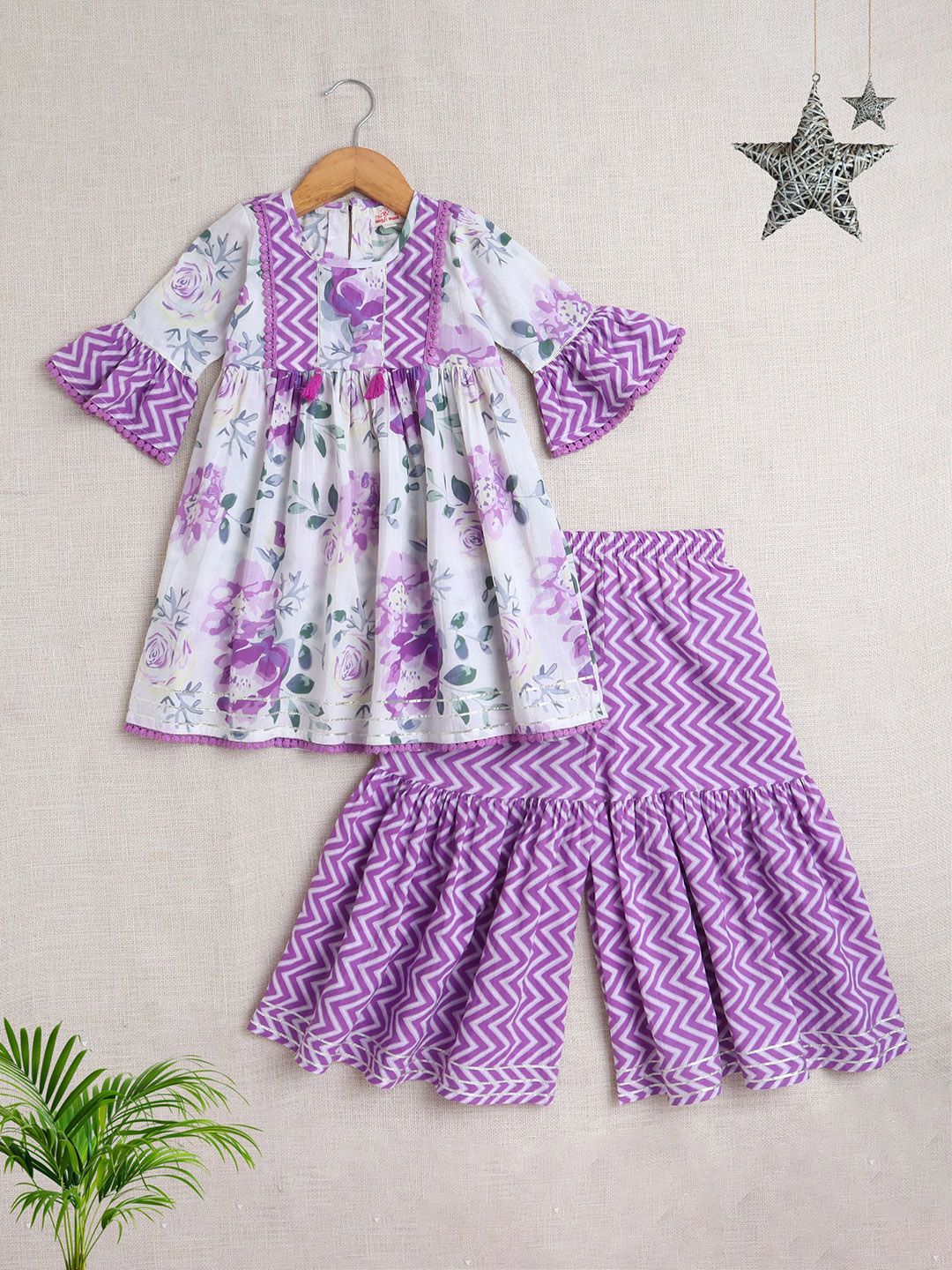 The Magic Wand Girls Floral Printed Empire A-Line Pure Cotton Kurta With Sharara-picture-22