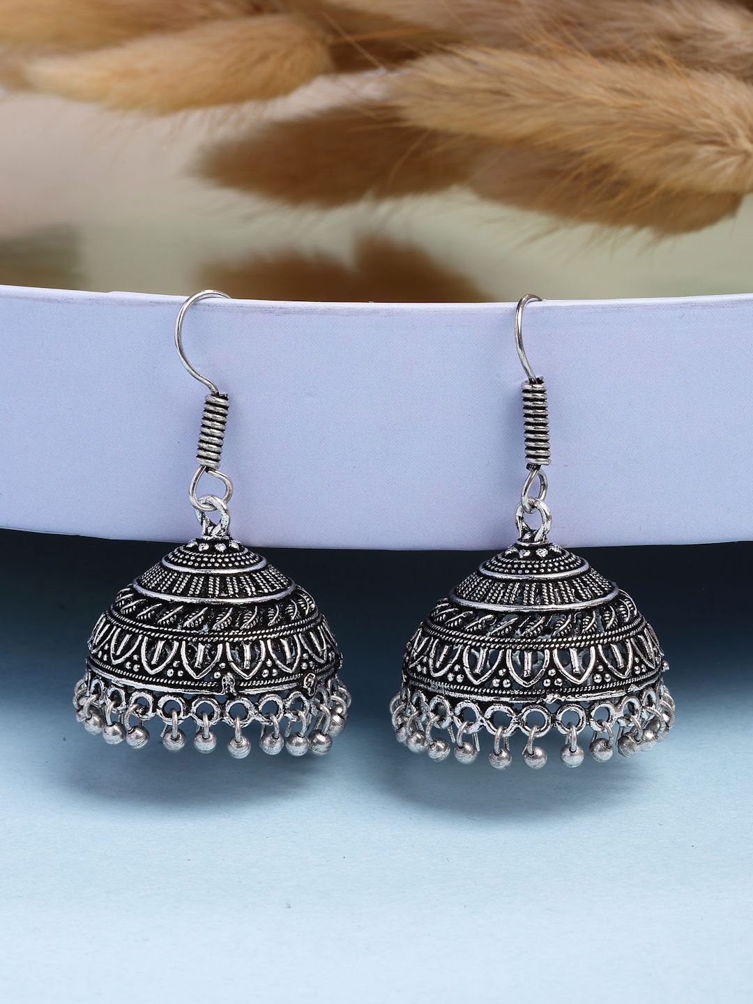 Anouk German Silver-Plated Oxidised Dome Shaped Jhumkas-picture-22