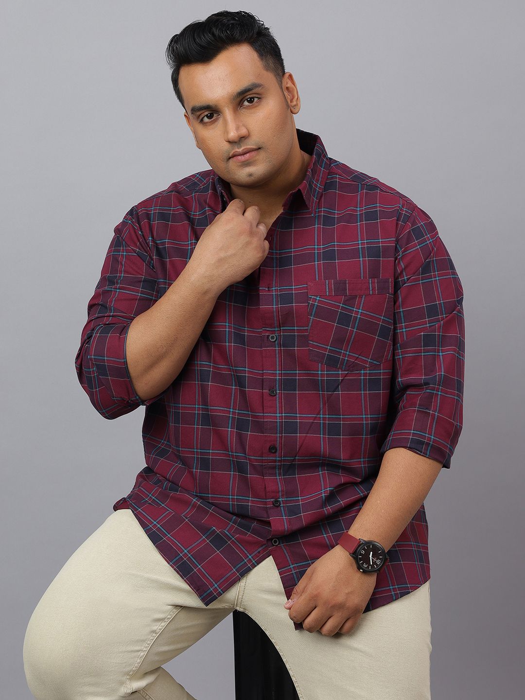 NEON CHILLIE Checked Spread Collar Cotton Casual Shirt-picture-32