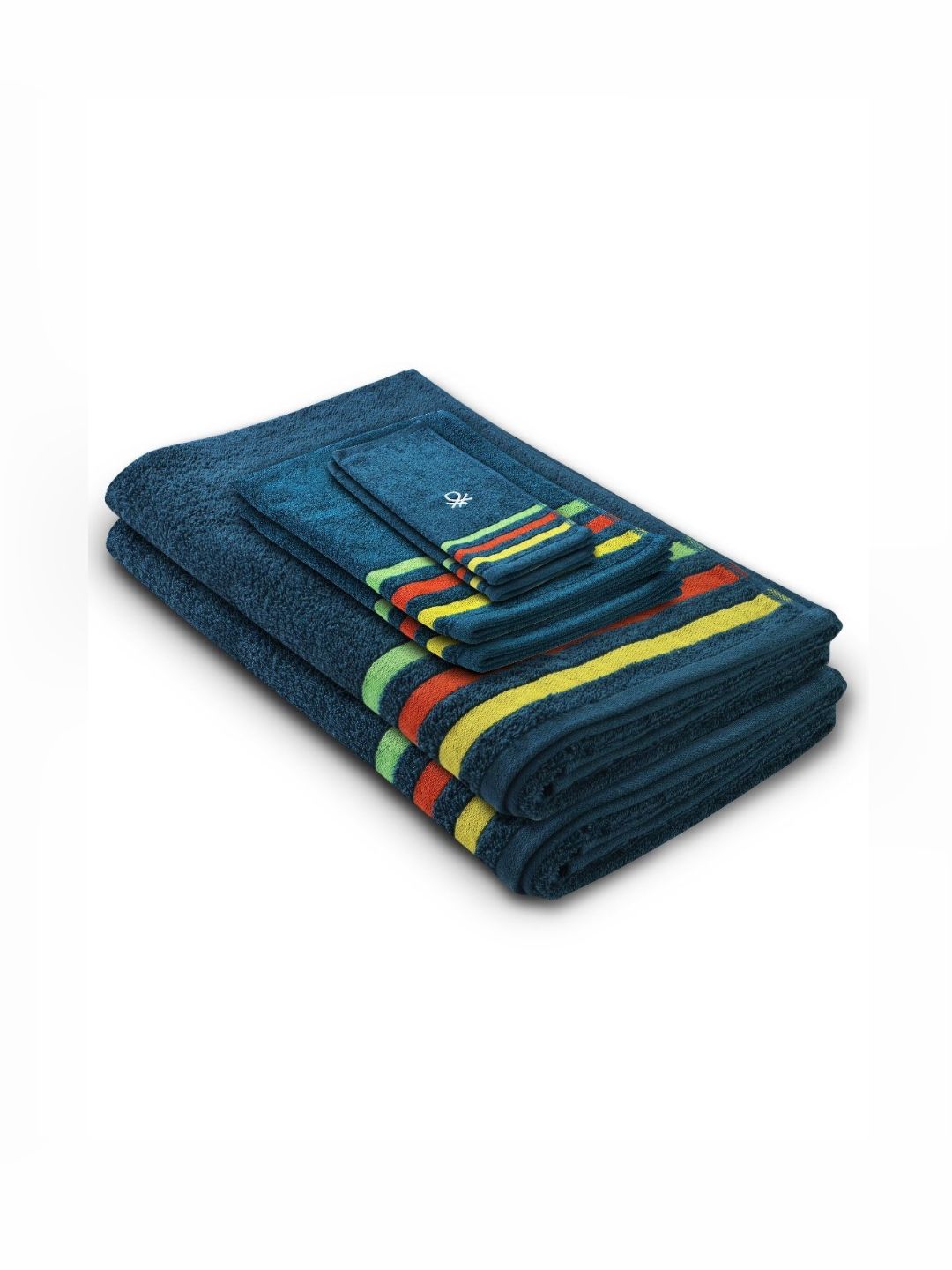 United Colors of Benetton Teal & Yellow Striped Cotton 450 GSM Towel Set