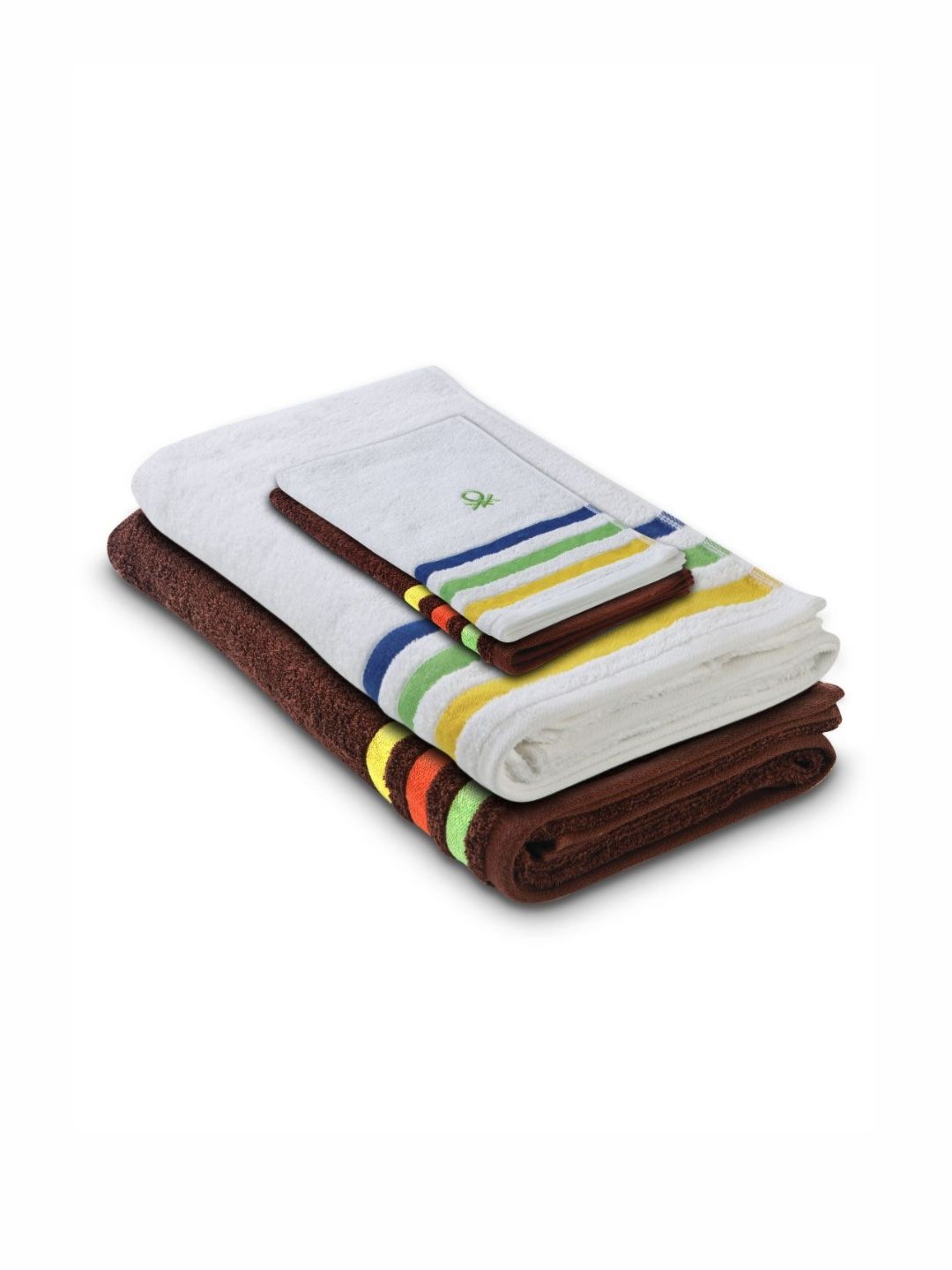 United Colors of Benetton Brown & White 4 Pieces Striped Pure Cotton 450 GSM Towel Set