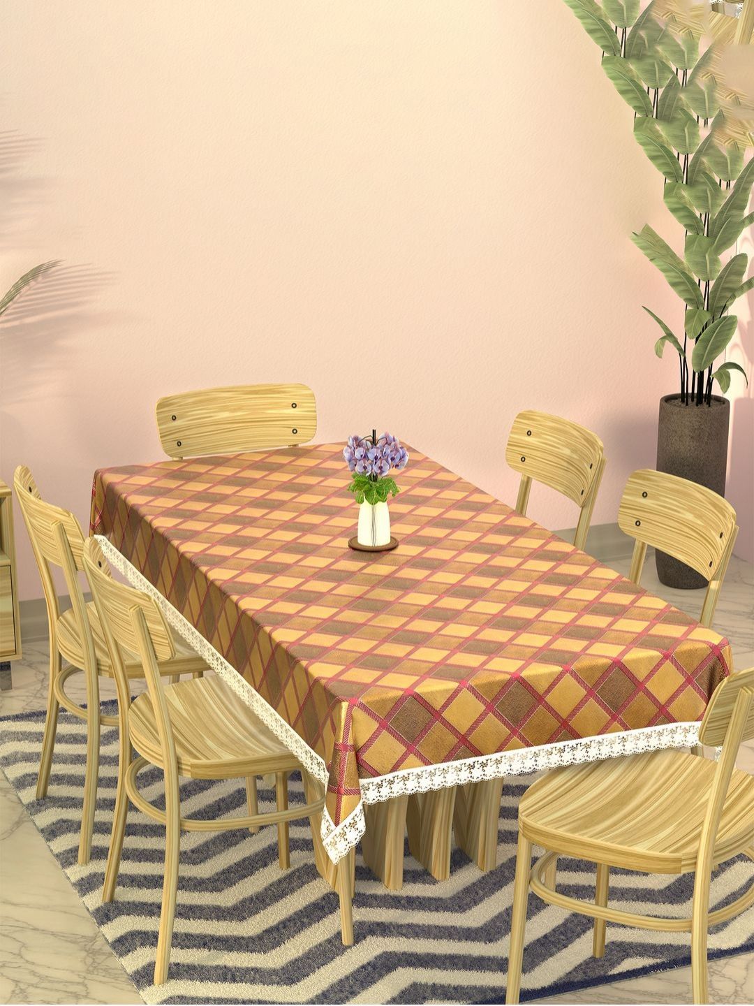 RUBOXA Pink Geometric Printed Plastic 6-Seater Table Cover-picture-35
