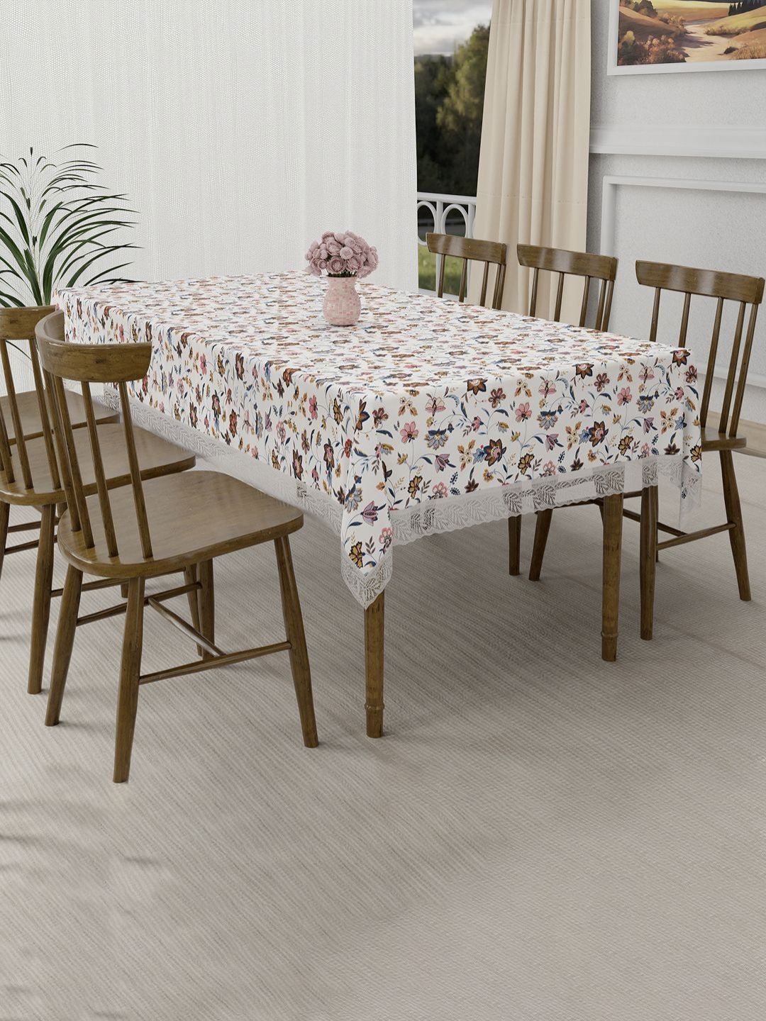 RUBOXA Cream-Coloured & Grey Floral Printed 6-Seater Table Cover-picture-41
