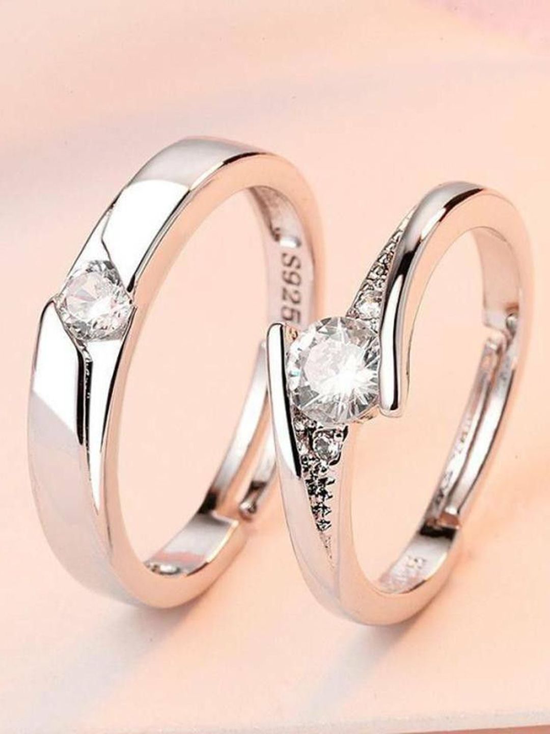 Ringzinnie Unisex Set Of 2 Stainless Steel Artificial Stones Studded Couple Finger Rings-picture-32
