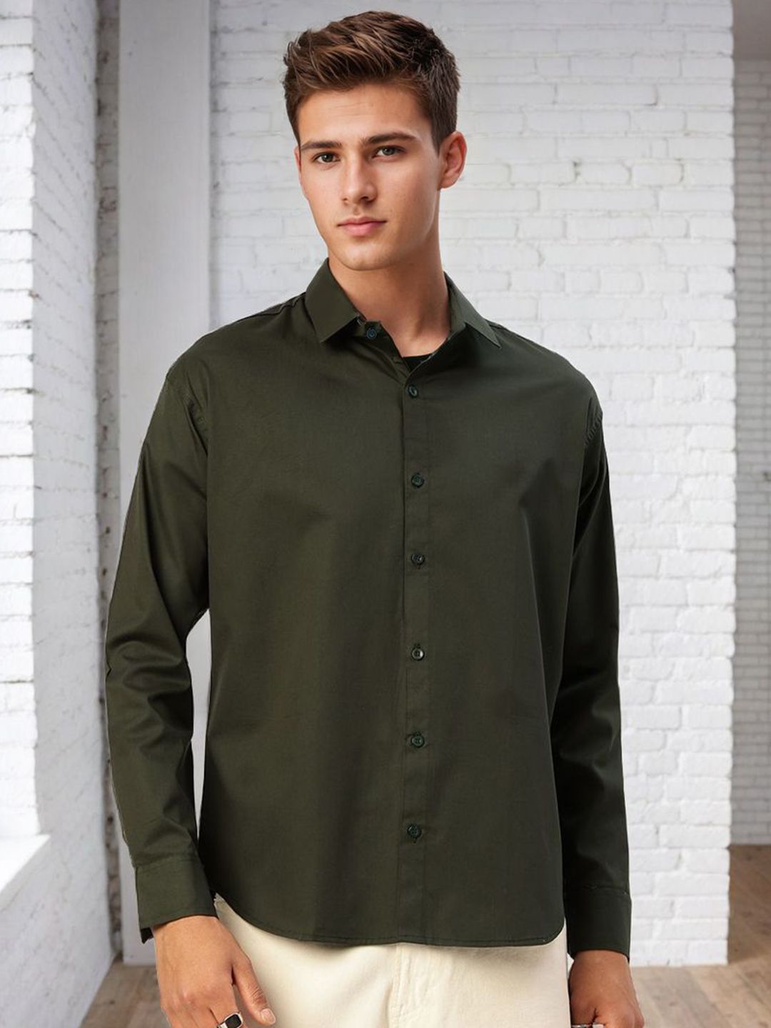 SZN Men Comfort Fit Solid Spread Collar Cotton Casual Shirt-picture-28