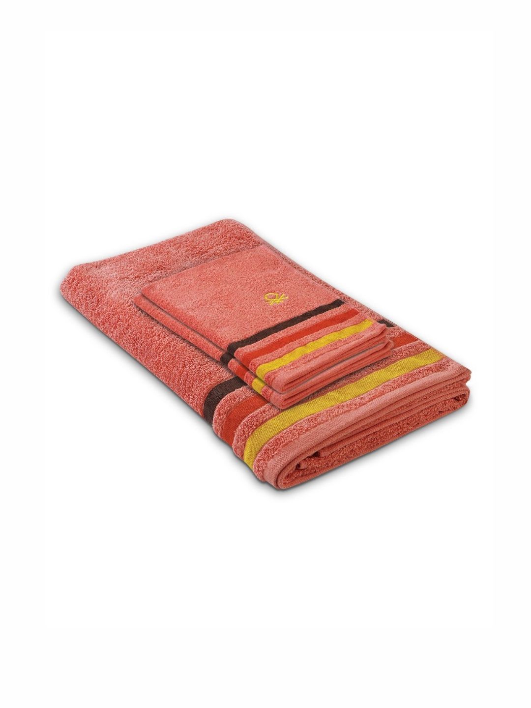 United Colors of Benetton Rust & Yellow 3 Pieces Striped Pure Cotton 450 GSM Towel Set