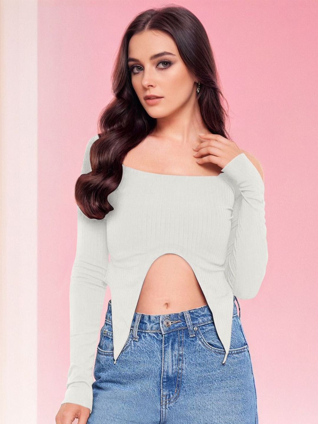 Stylecast X Slyck Women Square Neck Long Sleeve Fitted Crop Top-picture-33