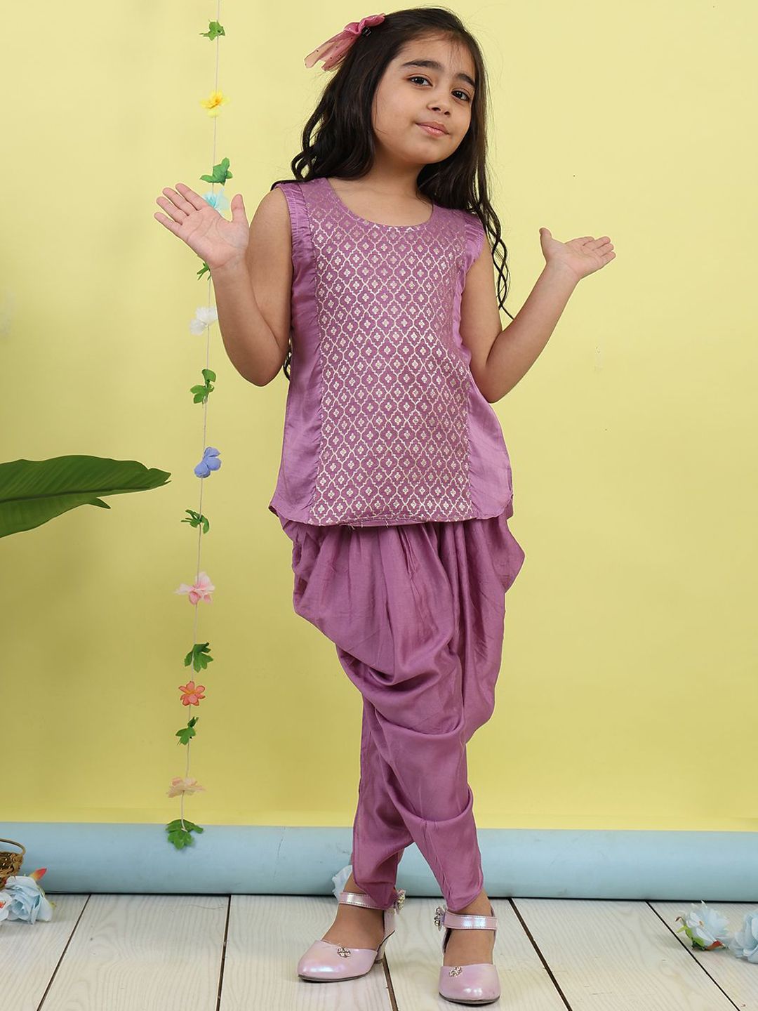Here&Now X Kinder Kids Girls Ethnic Motifs Printed Regular Pure Cotton Kurti with Dhoti Pants-picture-49