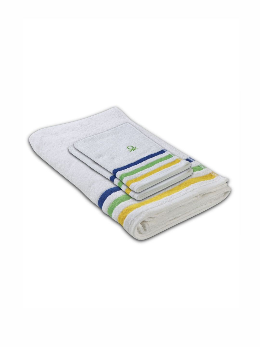 United Colors of Benetton White & Yellow 3 Pieces Striped Pure Cotton 450 GSM Towel Set