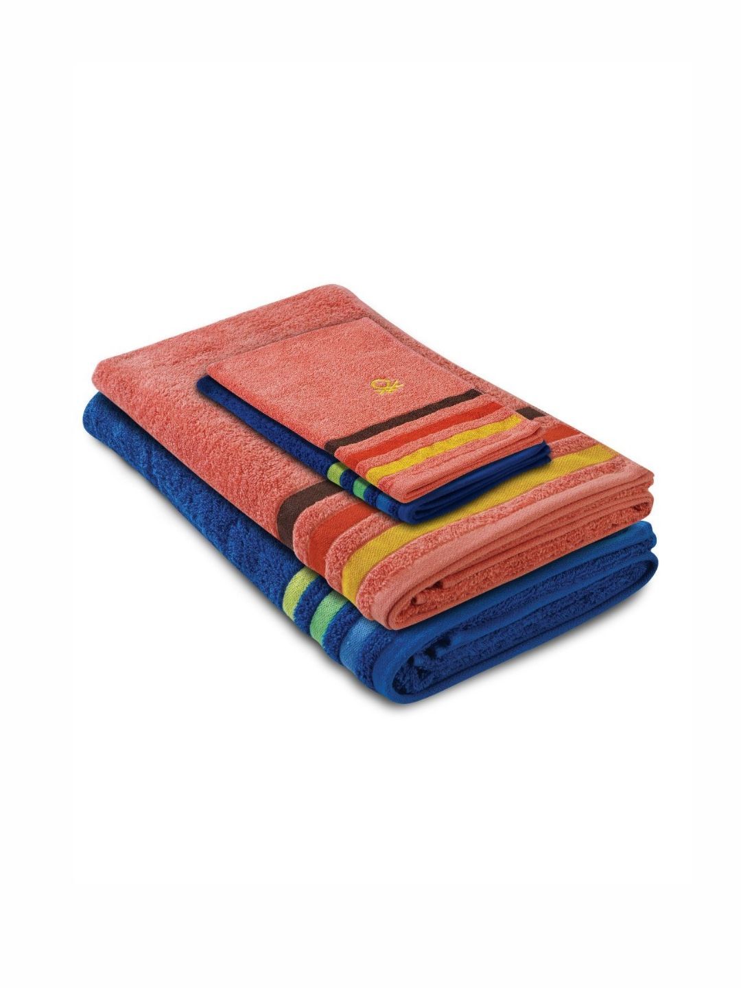 United Colors of Benetton Blue & Yellow 4 Pieces Striped Pure Cotton 450 GSM Towel Set