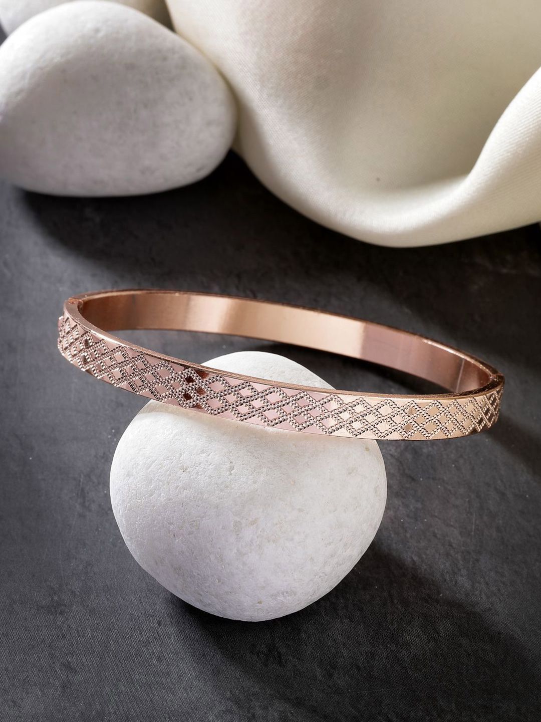 The Roadster Lifestyle Co Men Rose Gold-Plated Kada Bracelet-picture-16