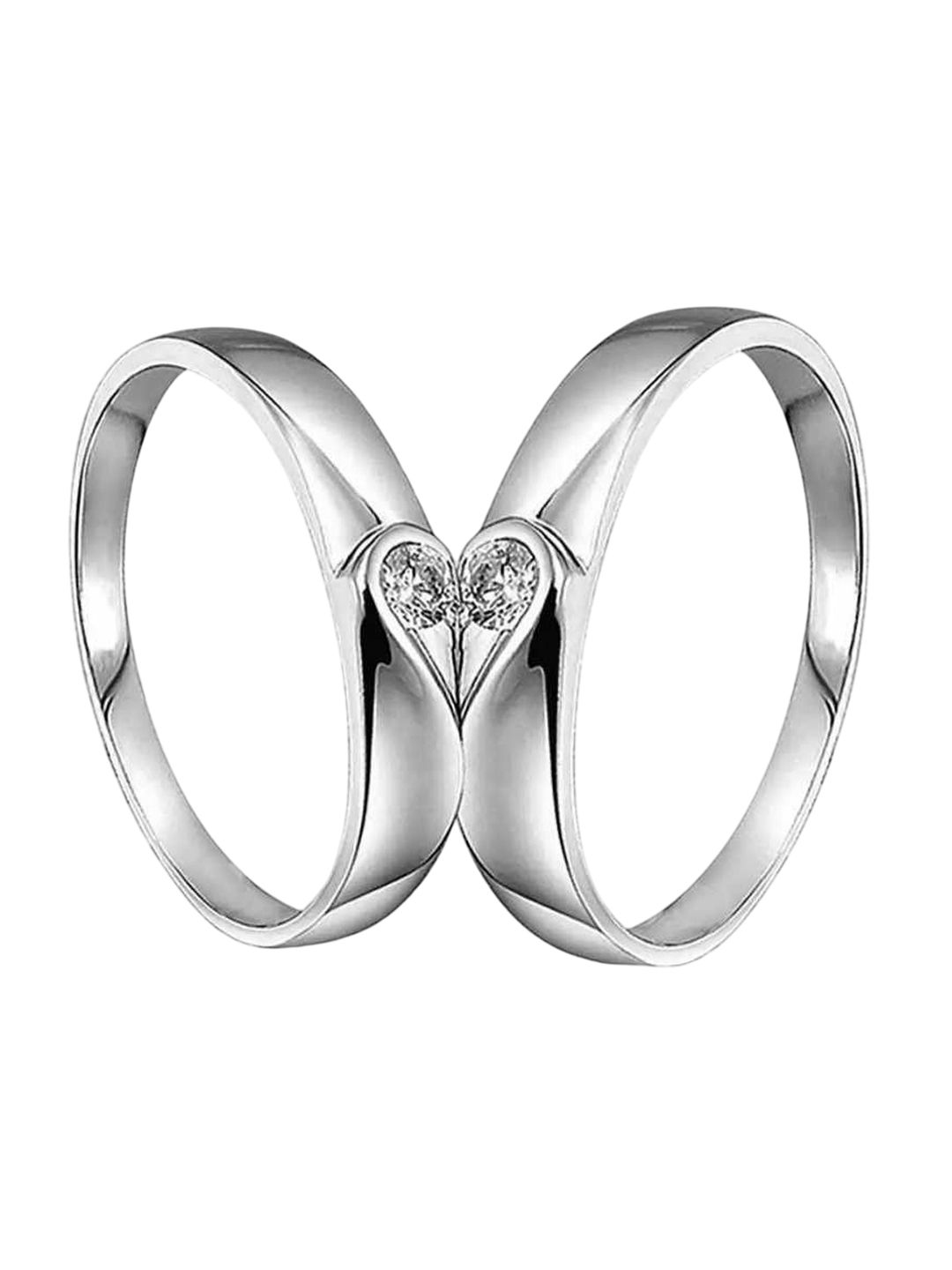 Ringzinnie Unisex Set Of 2 Stainless Steel Stone-Studded Heart Shaped Couple Finger Ring-image-7