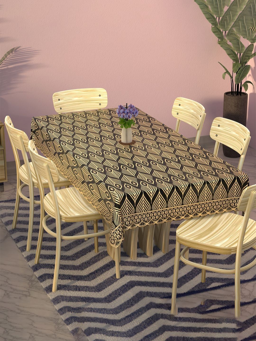 RUBOXA Gold-Toned Geometric Printed Cotton 6-Seater Table Cover-picture-39
