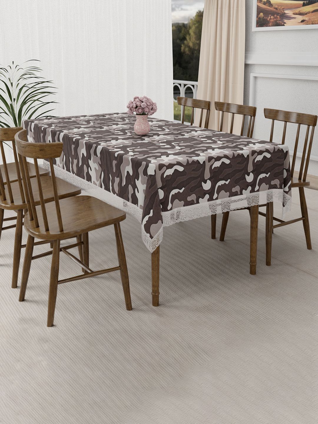 RUBOXA Brown & Cream Colored Printed 6-Seater Table Cover-picture-30