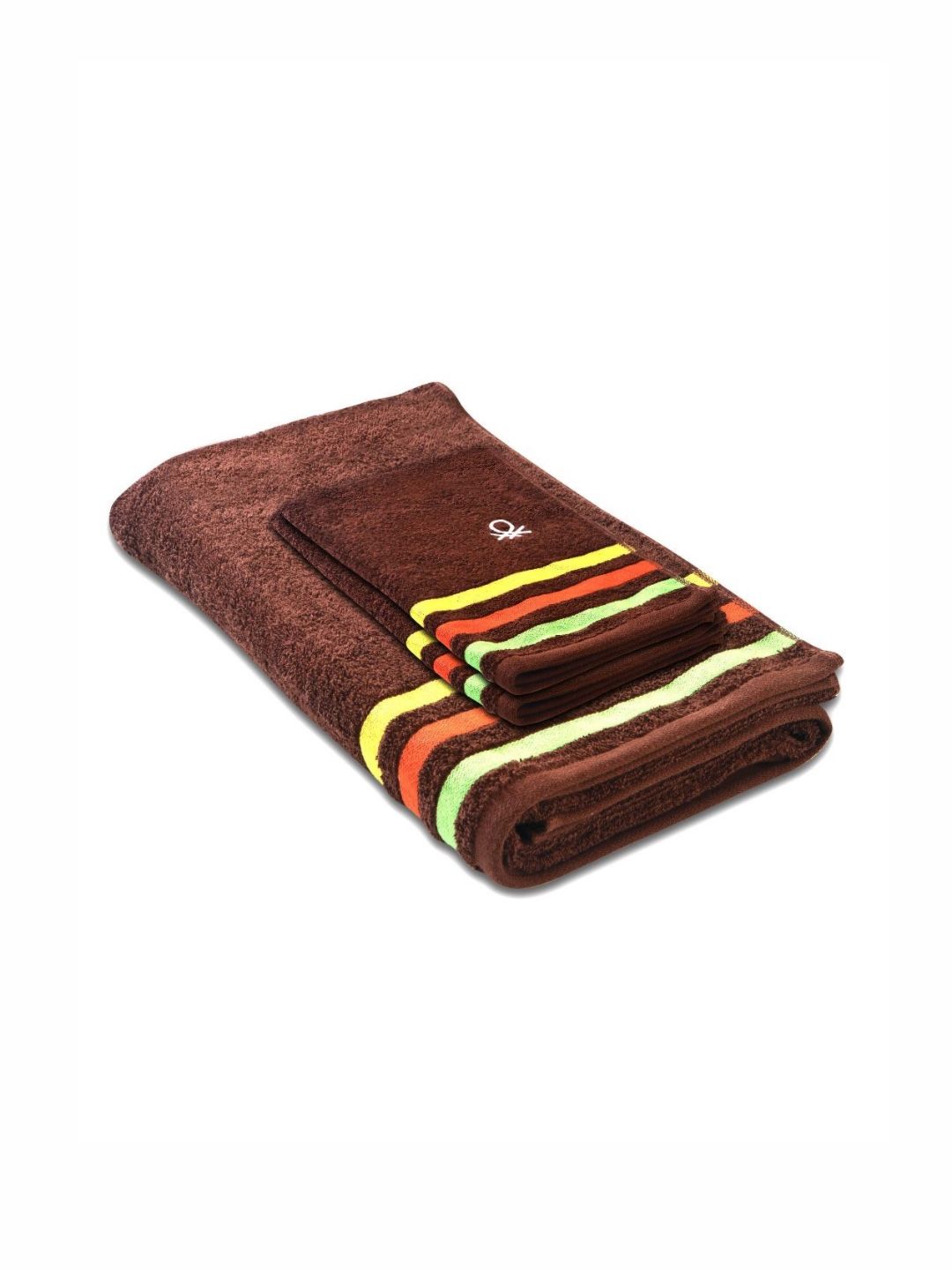 United Colors of Benetton Brown & Yellow 3 Piece Striped Cotton 450 GSM Towel Set