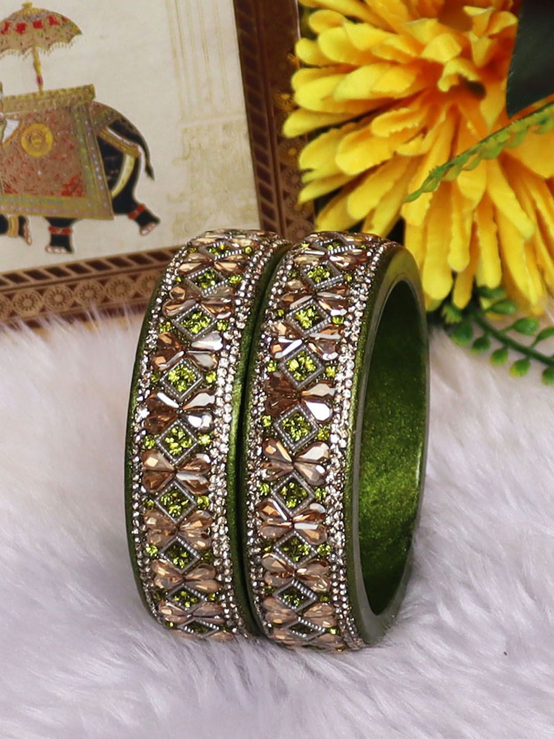 TAJ BRIDAL STORE Set Of 2 Kundan-Studded Bangles-picture-35