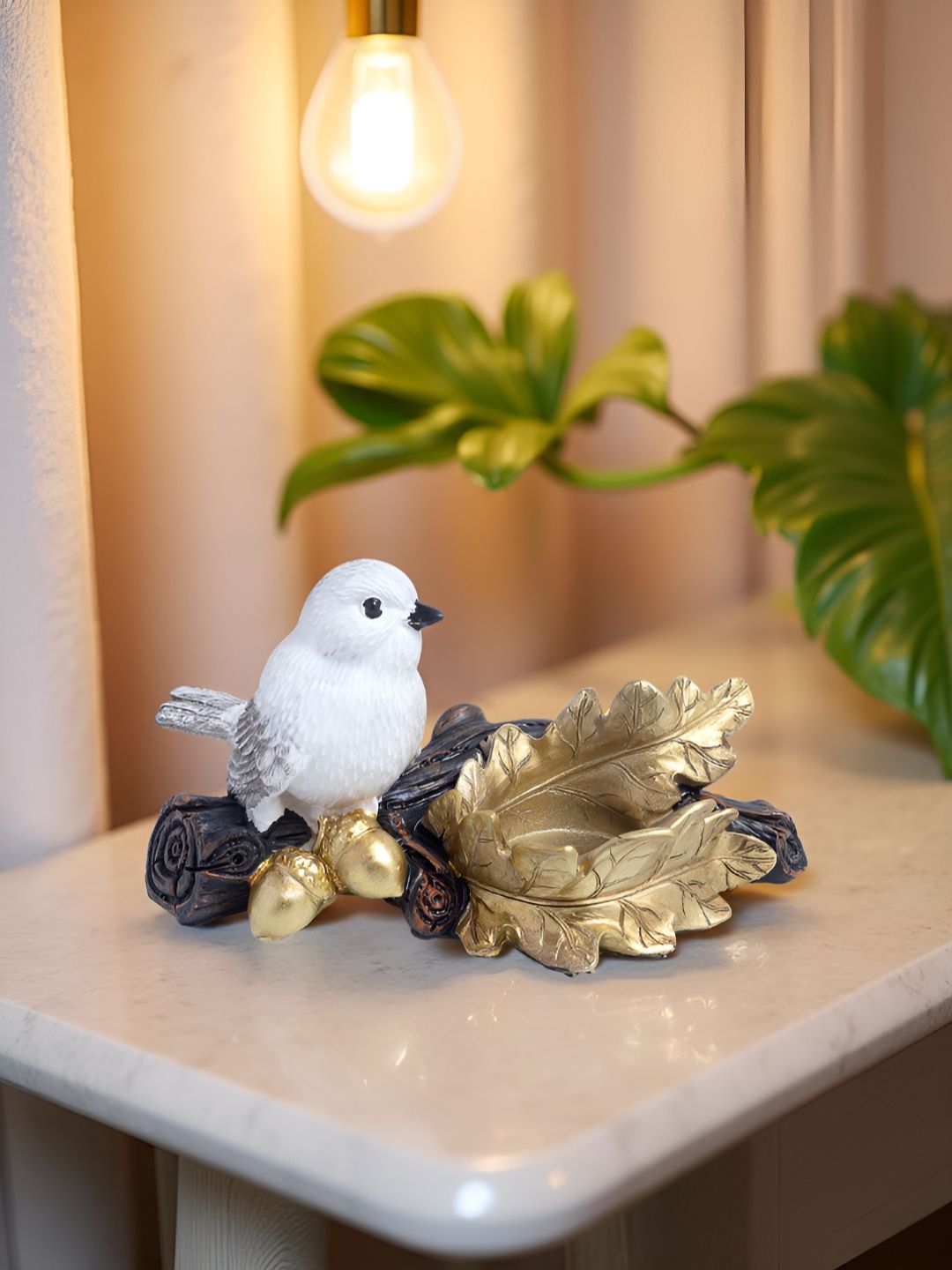 Golden Peacock White Figurine Showpiece-picture-42