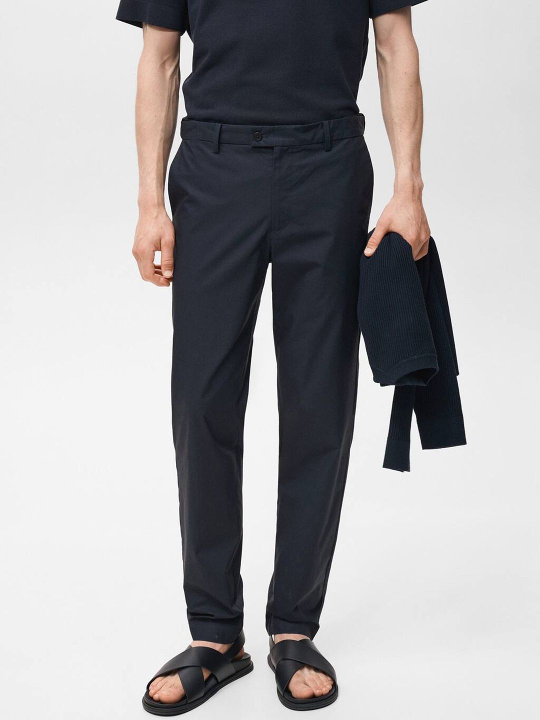 MANGO MAN Mid-Rise Pure Cotton Slim Fit Trousers-picture-49