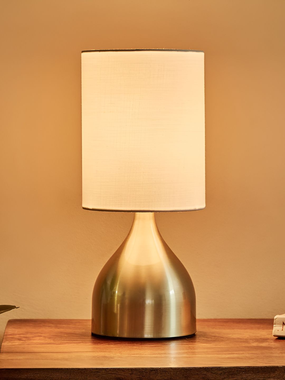 Home Centre Albama Okien Gold-Toned Textured Cylindrical Shaped Table Lamp-image-13