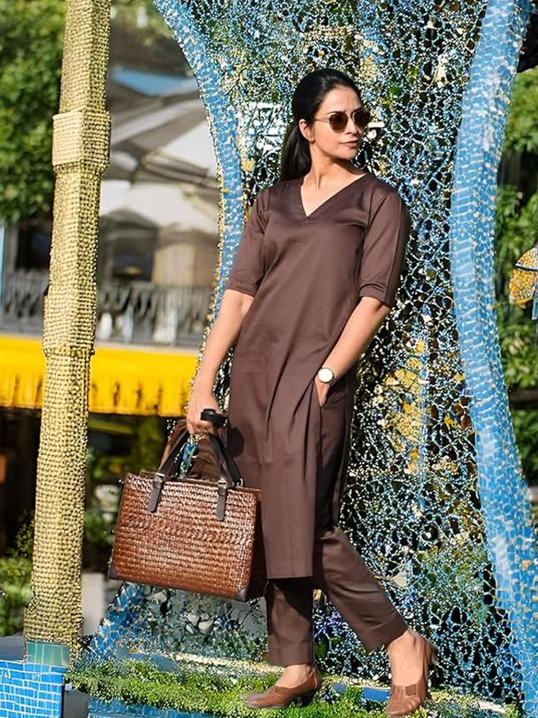 TRY LUCK FASHION Coffee Brown Viscose Rayon Kurta Sets