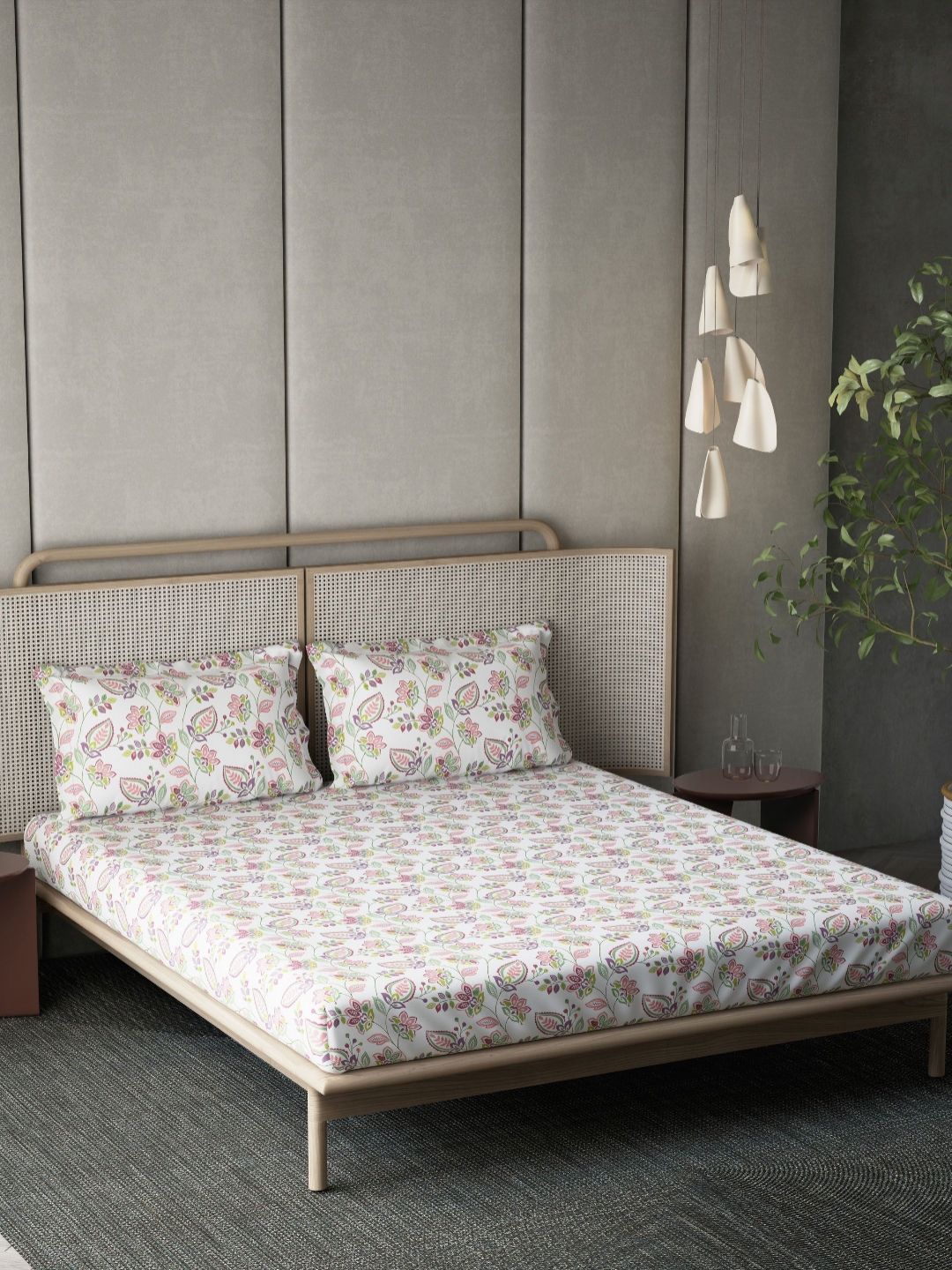 DDecor White & Pink Ethnic Motifs Printed 144 TC Cotton King Bedsheet Set 2.74 m x 2.74 m-image-35