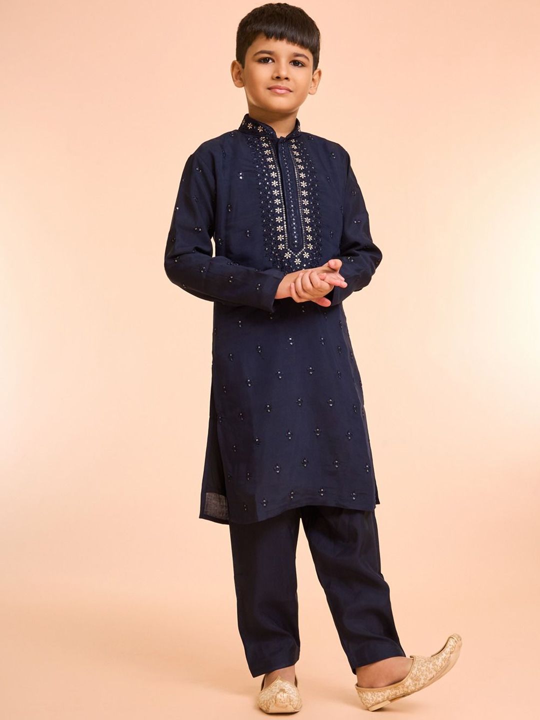 Manyavar Boys Floral Embroidered Kurta with Pyjama-picture-13