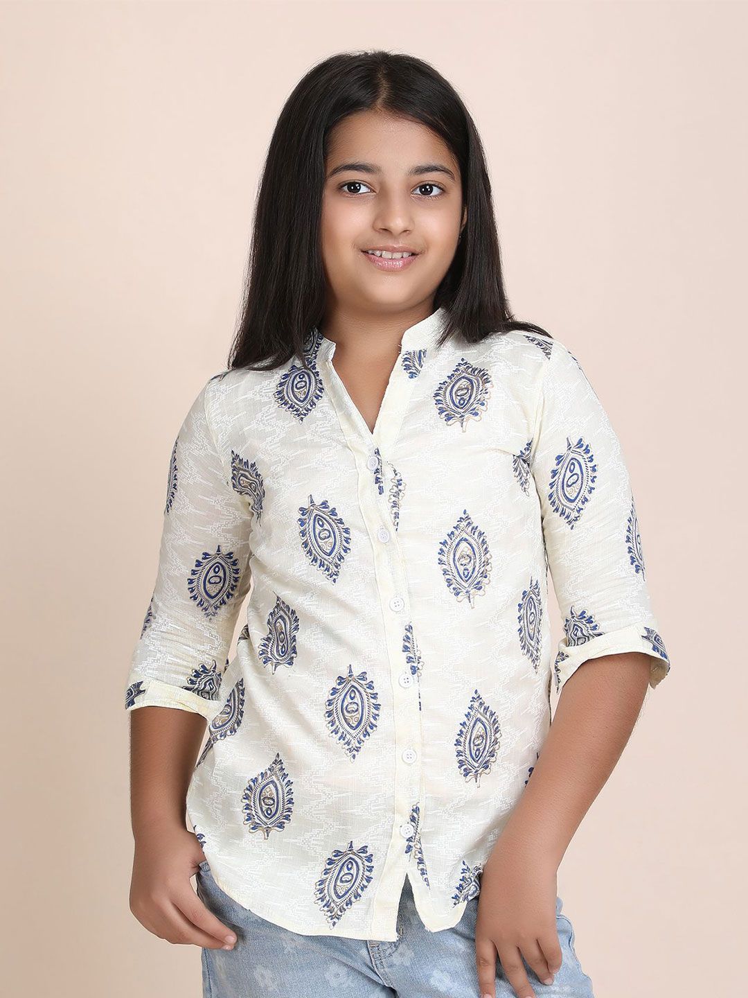 Galad Girls Ethnic Motifs Printed Mandarin Collar Cotton Shirt-picture-10