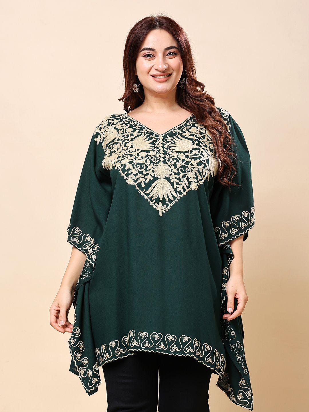 VAAMII Women Ethnic Motifs Embroidered Kimono Sleeves Kaftan Top-picture-34
