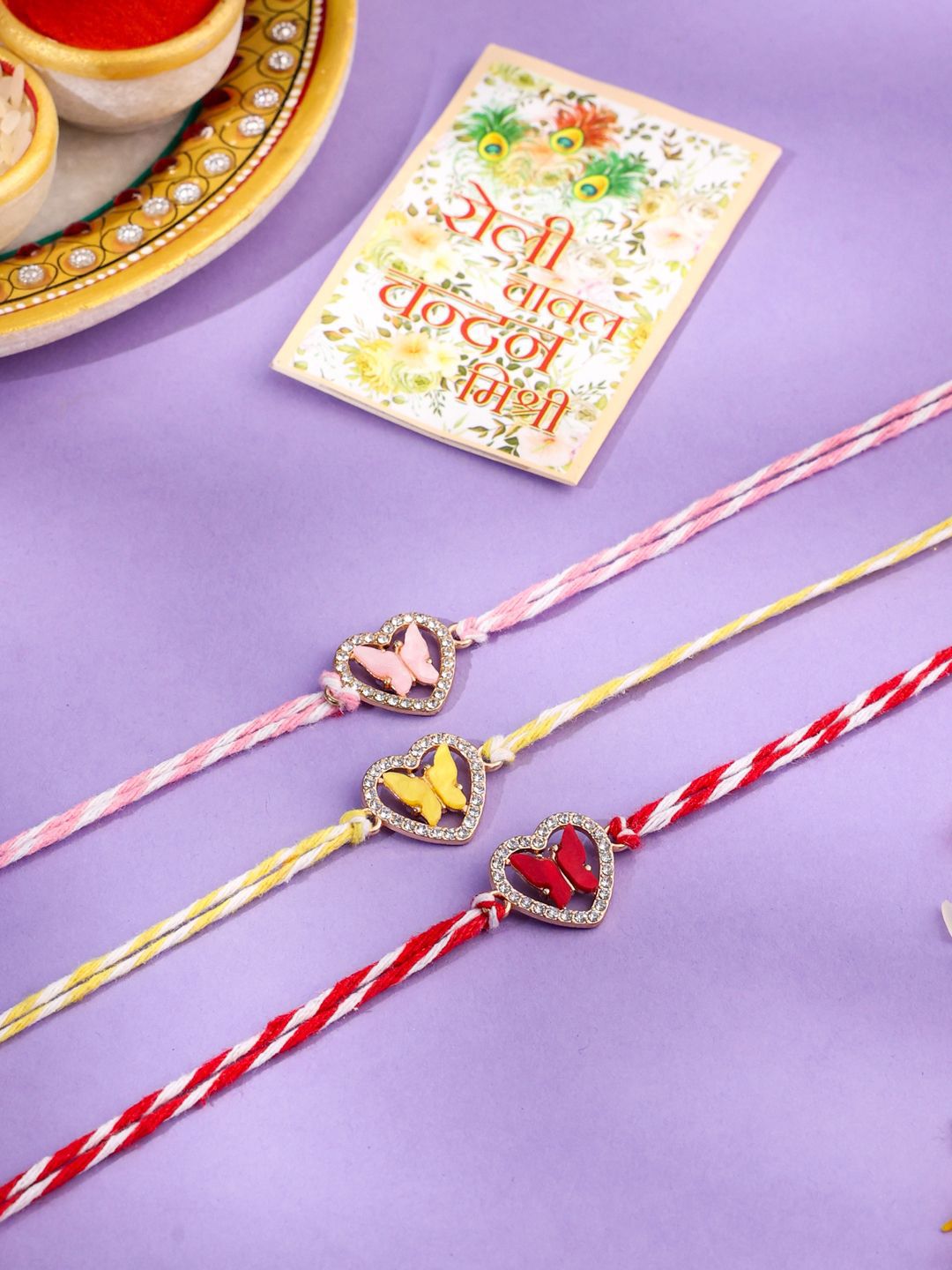 Kook N Keech Kids Set Of 3 Heart Shaped Thread Rakhis With Roli Chawal Chandan & Mishri-picture-35