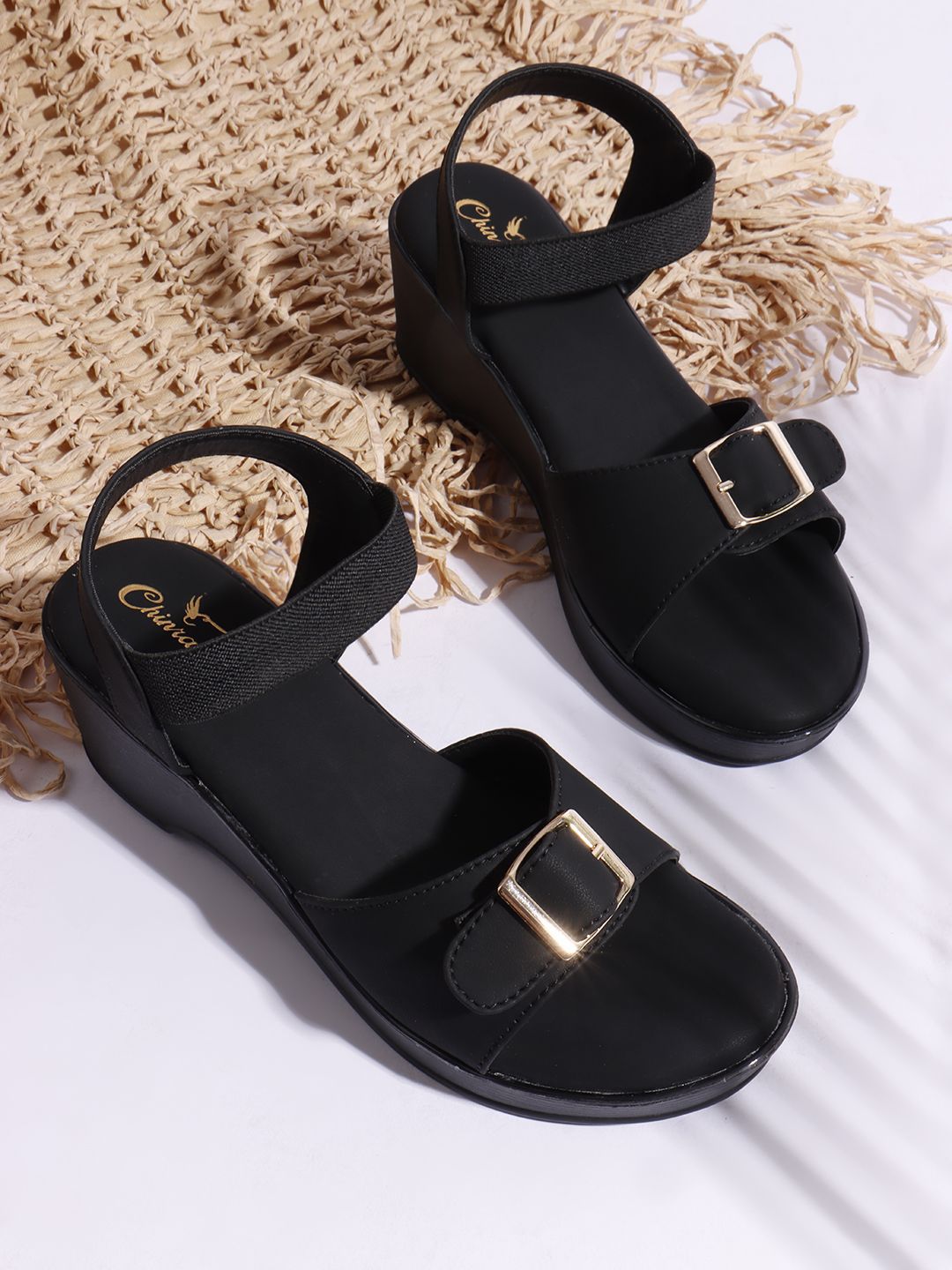 CHINRAAG Women High-Top Platform Sandals with Buckles-image-4