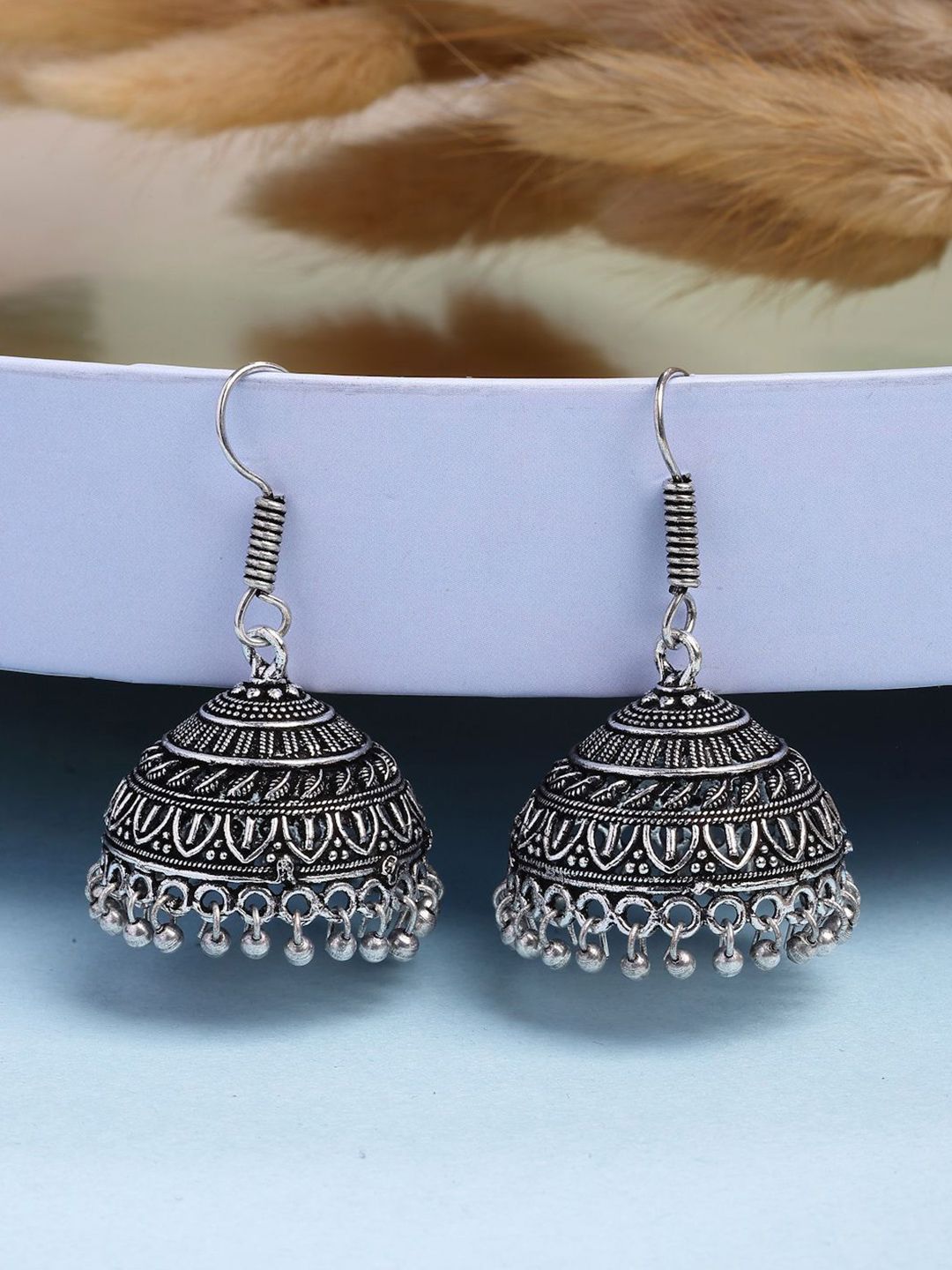 Anouk German Silver Plated Oxidised Dome Shaped Jhumkas-picture-12