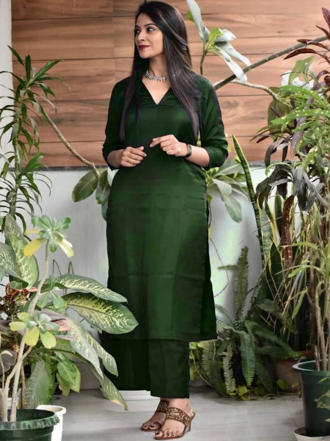 TRY LUCK FASHION Green Viscose Rayon Kurta Sets