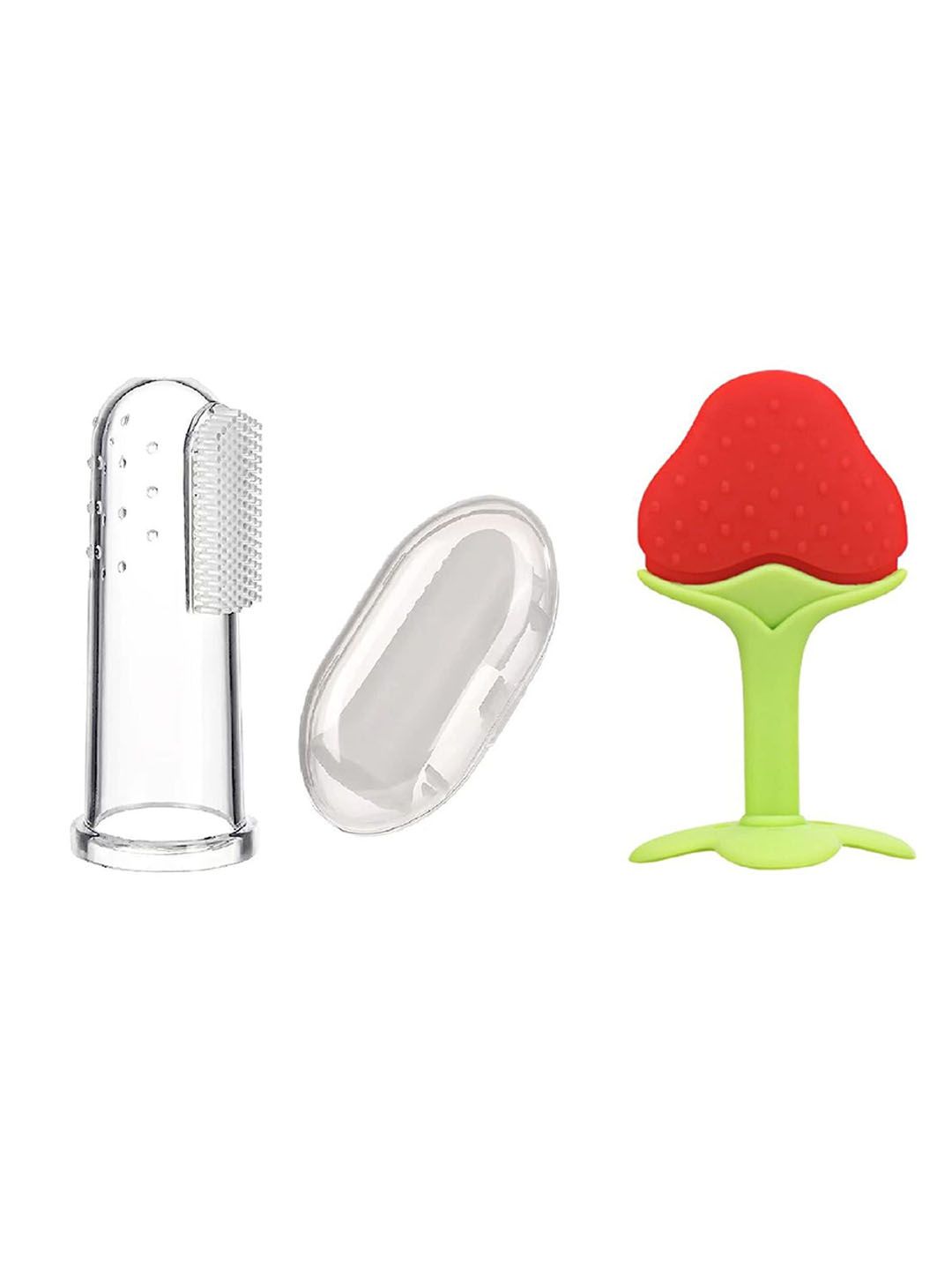 Kritiu Set Of 2 Textured Silicone Baby Finger Toothbrush & Stand Teether-picture-35